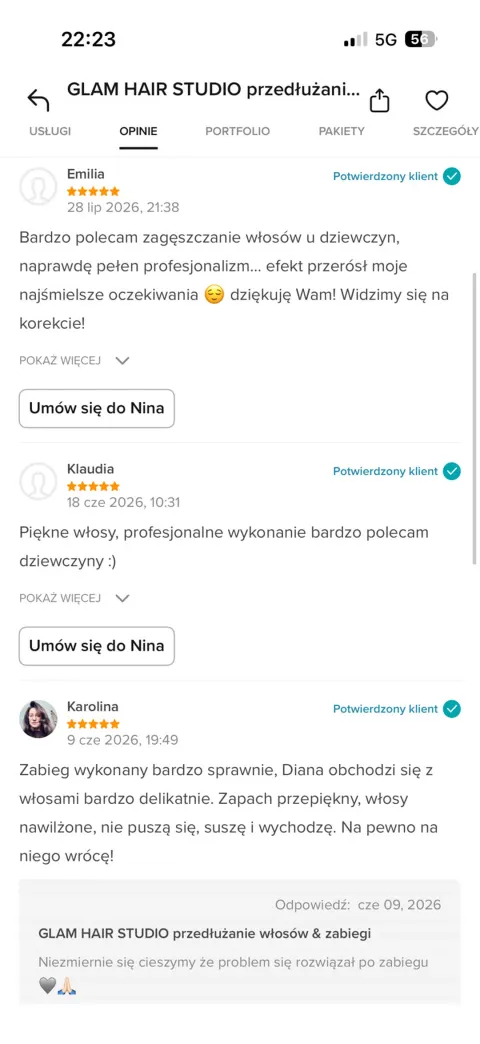 Profil Glam Hair Studio na Booksy – ocena 5,0